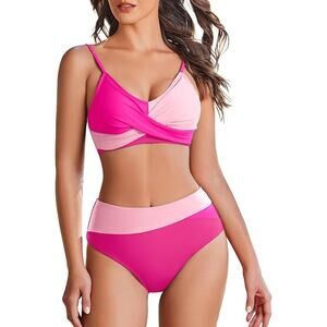 NWT New AI'MAGE Womens Small High Wasted Tummy Control 2 Piece Bikini Swimsuit